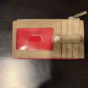Hammitt beige/grey card holder with red accents